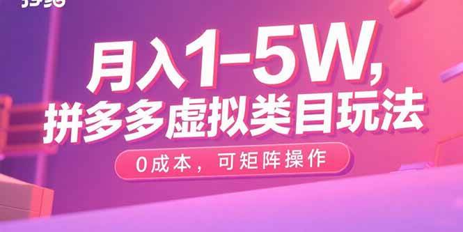 (9.4)月入1-5W,拼多多虚拟类目玩法,0成本,可矩阵操作