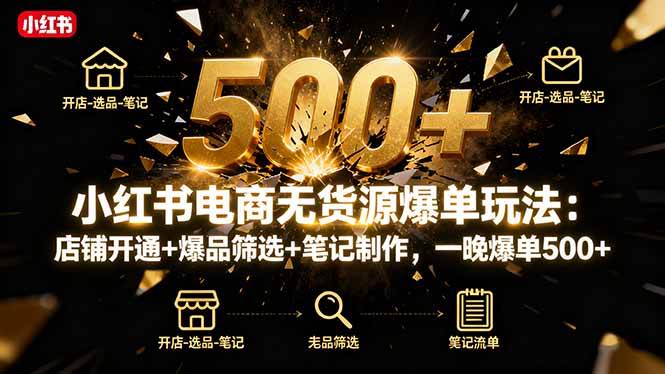 (10.13)小红书电商无货源爆单玩法:店铺开通+爆品筛选+笔记制作,一晚爆单500+